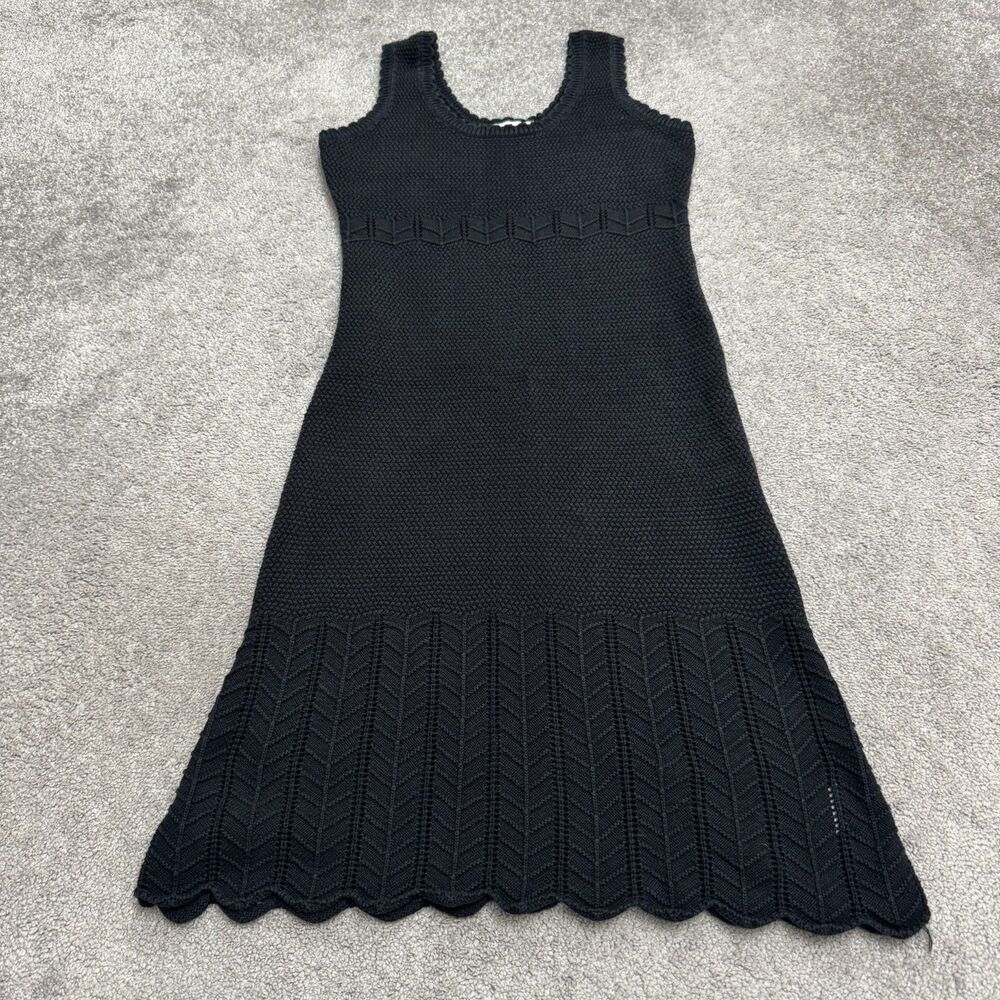 Lush Cotton Crochet Knit Sleeveless Scalloped Mini Dress Women Large Black Fit